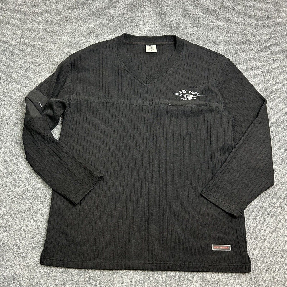 Vintage Basix Men's Medium Black V-Neck Long Sleeve Sweater Key West FL